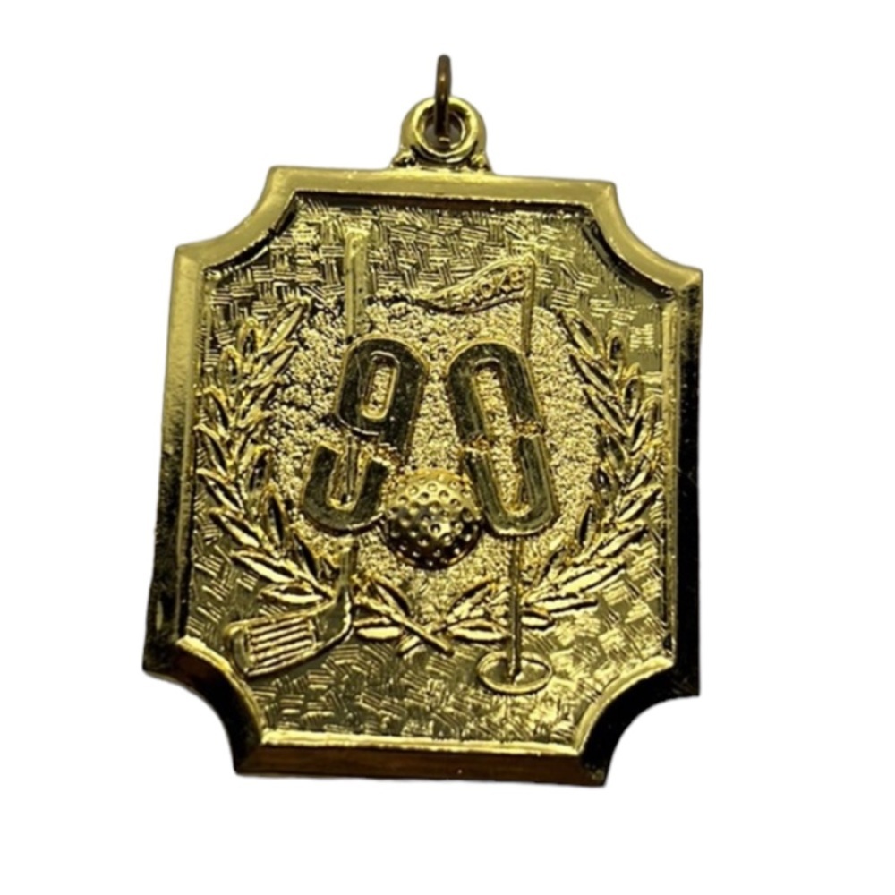 BROKE 90 GOLF PENDANT WITH GOLF CREST GOLD TONE VINTAGE